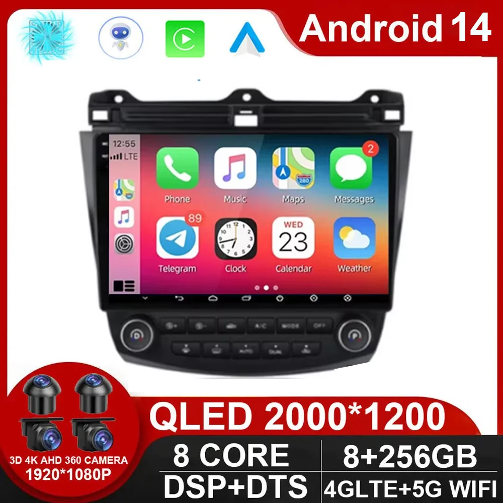 

10"1 Android 14 Car Radio 2din GPS Stereo Navi Multimedia Player For Honda ACCORD 7 2003 2004 2005 2006 2007 Autoradio Carplay