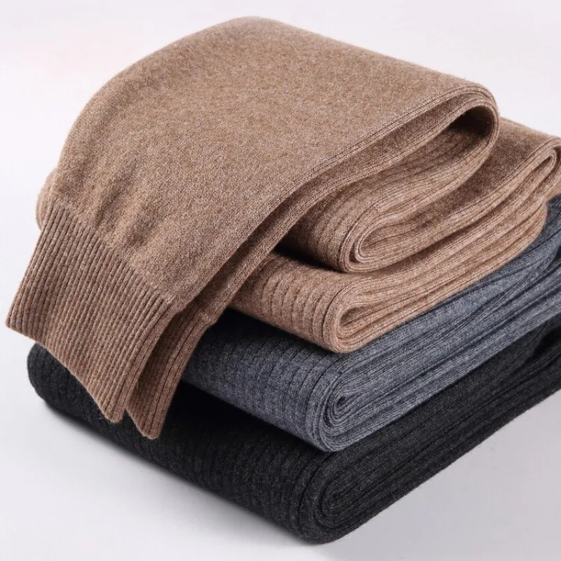 100% Cashmere Wool Thermal Pants for Men Warm Winter Cashmere People Slim Fit Knitted Bottom Warm for Women Legging view 2