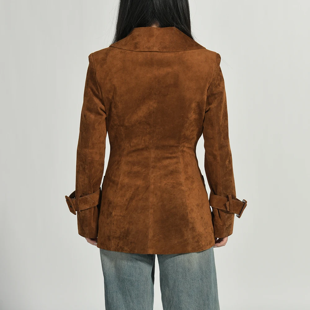 Jxwatcher Damen-Jacke aus echtem Wildleder, modisch, eng anliegend, echte Lederjacken, 2025, Herbst-Winter-Ledermantel, neue Oberbekleidung