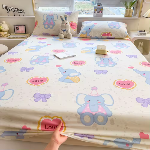 Drap housse 100% coton avec éléphants pour enfants