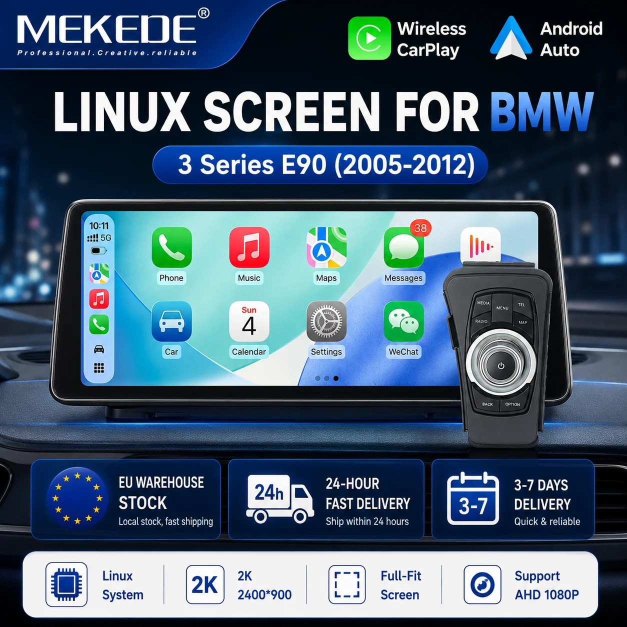 MEKEDE Für BMW 3er Serie E90 E91 E92 E93 2005-2012 CarPlay Bildschirm Linux-System Auto-Stereoanlage Multimedia-Player 2K 2400x900 Vollständig Passender Drahtloses und Kabelgebundenes Apple CarPlay