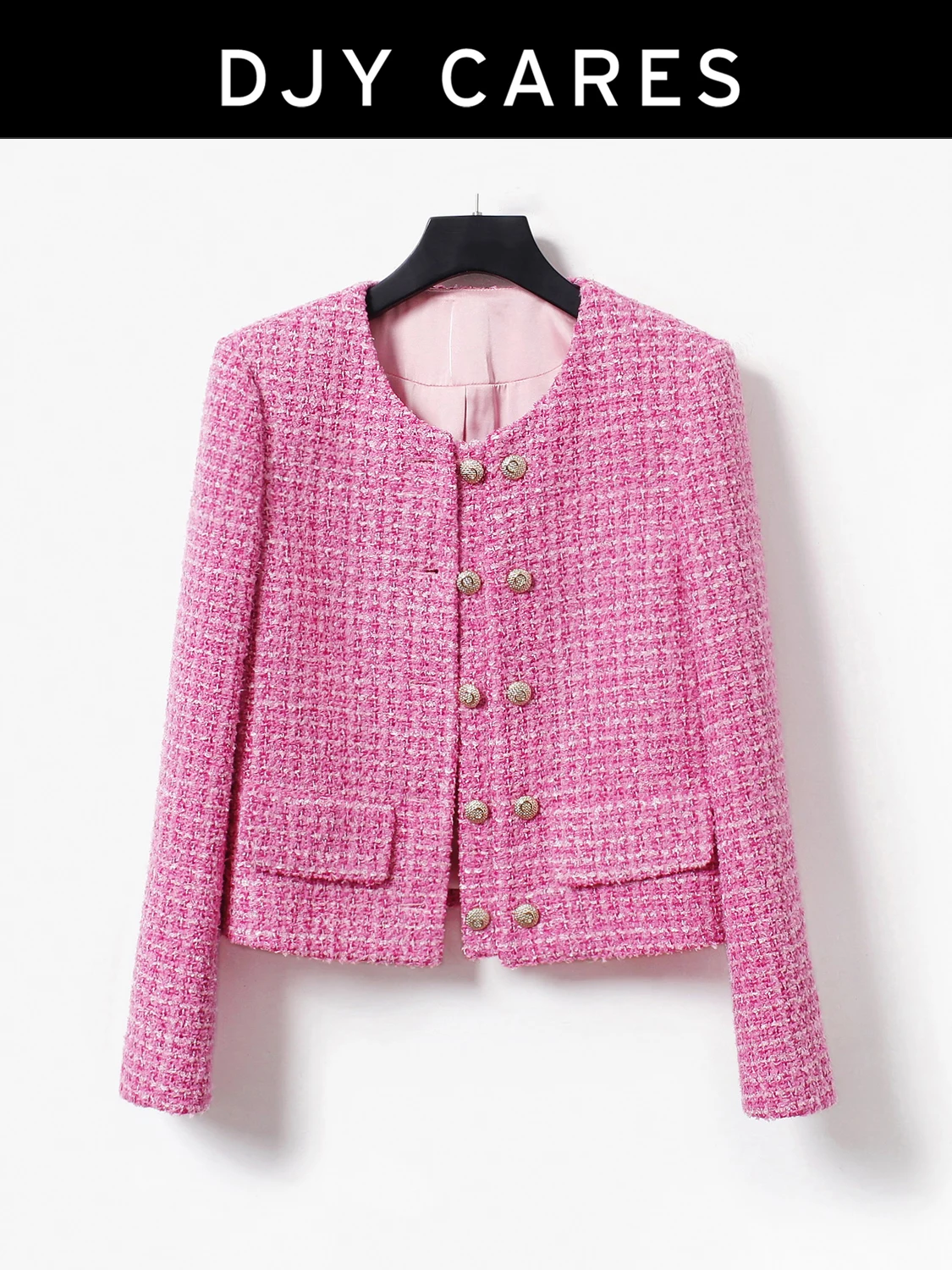 

New Coarse tweed high-end double breasted jacket heavy-duty