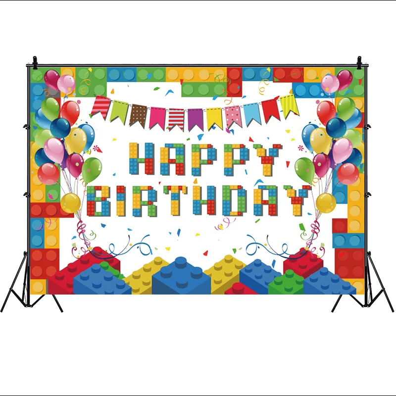 Building Block sfondo bambini decorazioni per feste di compleanno Banner mattoni colorati foto sfondo per fotografia puntelli Photozone