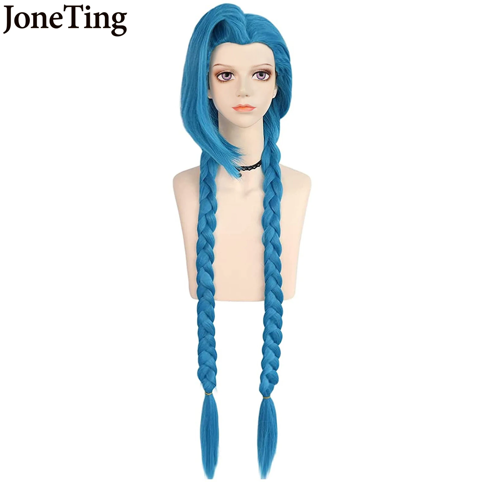 JT Synthetic 120cm Jinx Wig Game lol Arcane Role Play47Inch Blue Braids Cosplay Wigs Lolita Braided Wigs Halloween Costume Party