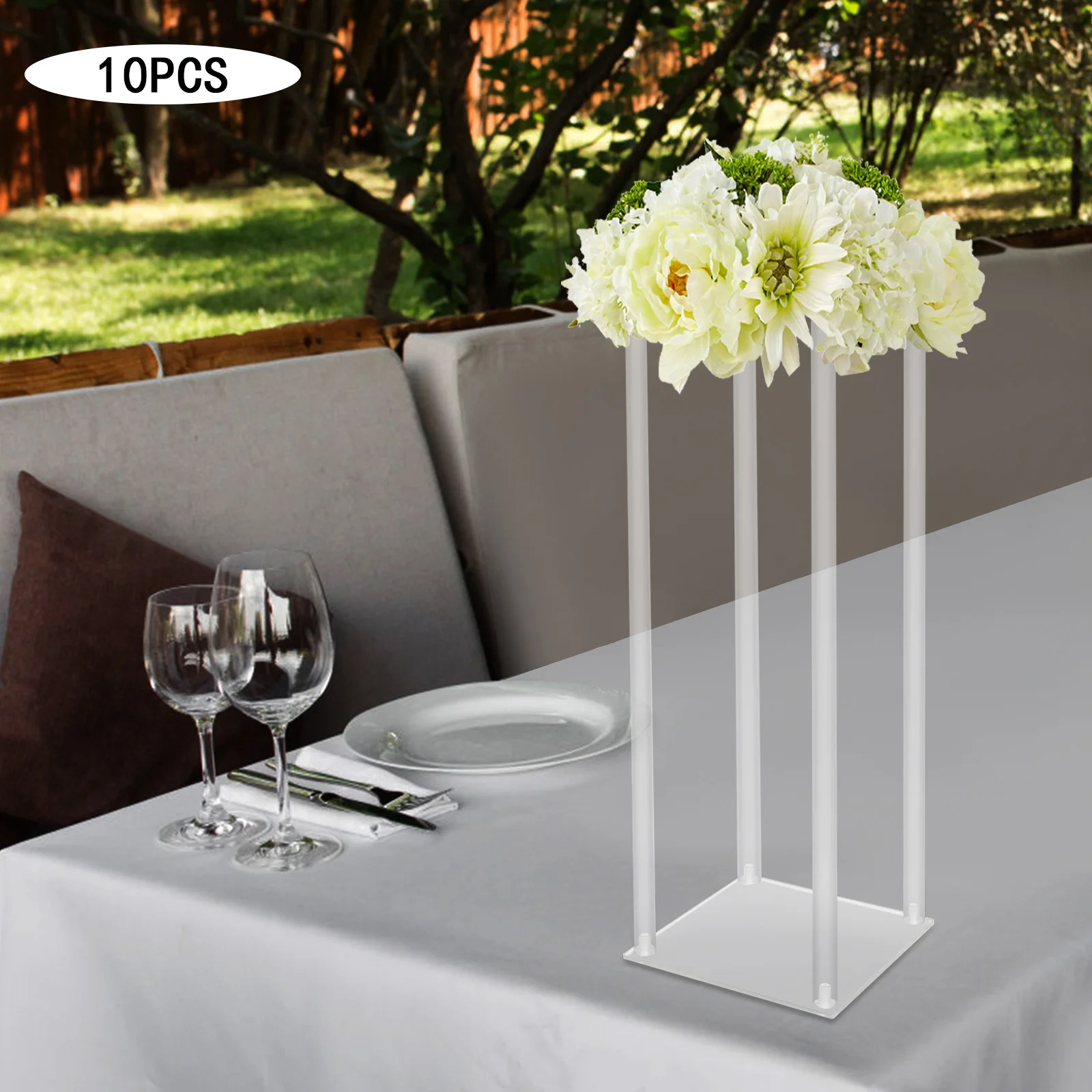 10PCS Wedding Flower Stands 60cm Height Clear Acrylic Flower Rack Rectangular Centerpiece Display Stand for Wedding Party Event