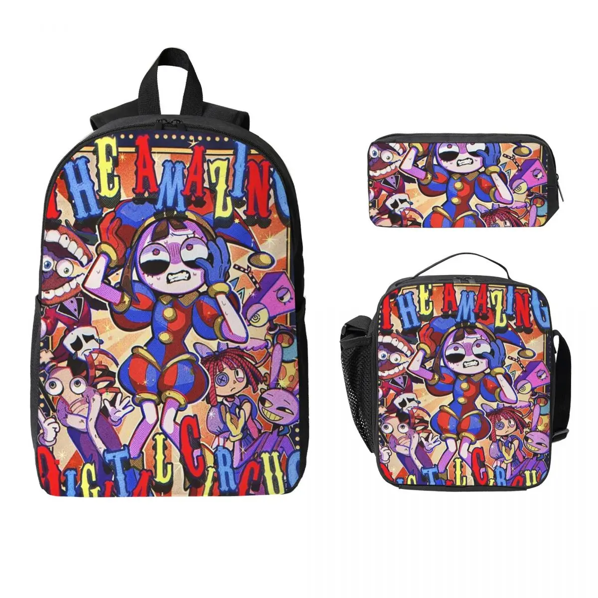 Cute Pomni The Amazing Digital Circus Girls Y2k Basic Backpack Boys Girls BookBag School Bag 3ps Insulated Lunch Bag Pencil Case