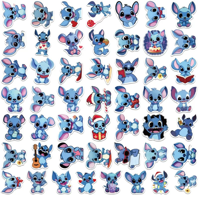 สติกเกอร์ลายการ์ตูนเอเลี่ยนสีฟ้า 50 ชิ้น สำหรับตกแต่งแก้วน้ำ กีตาร์ กระเป๋าเดินทาง DIY กันน้ำ