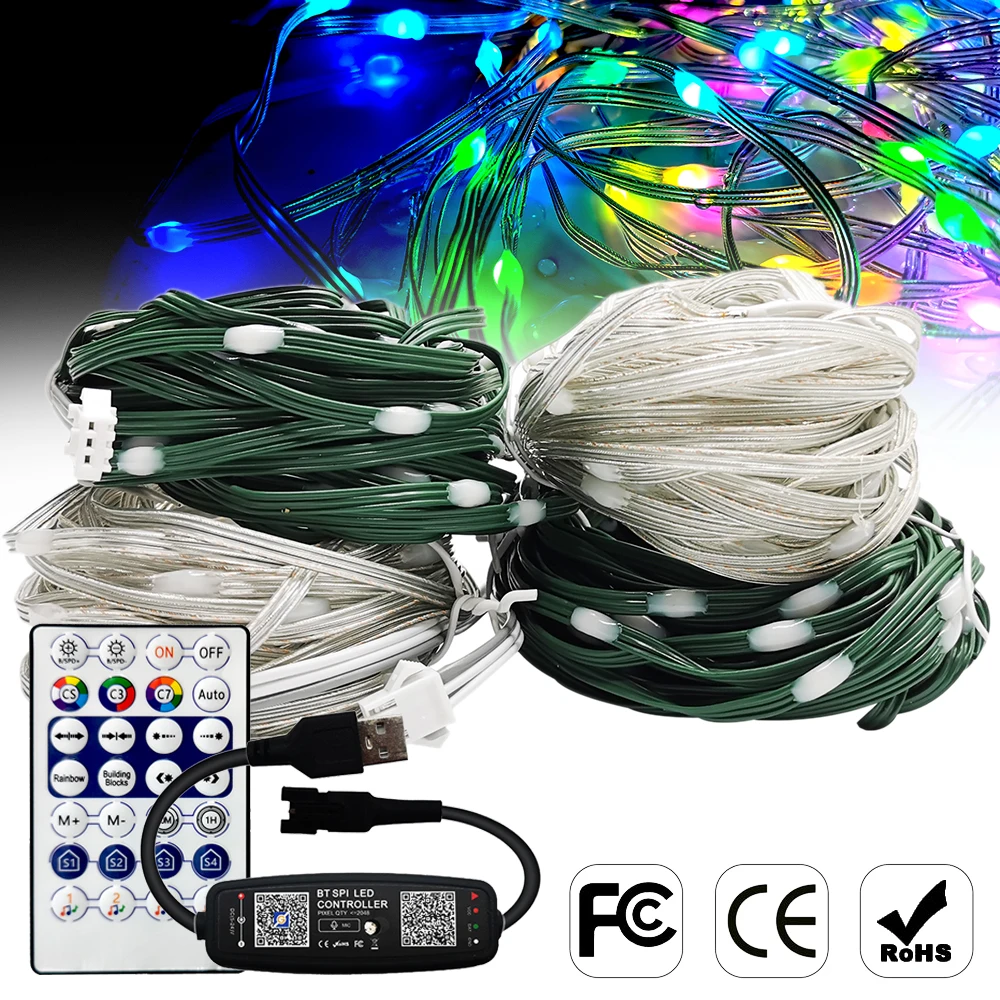 Tira de luces Led direccionable individualmente de 3 pines WS2812 RGB, resistente al agua IP68, cobre, PVC y controlador de música USB, DC5V WS2812B