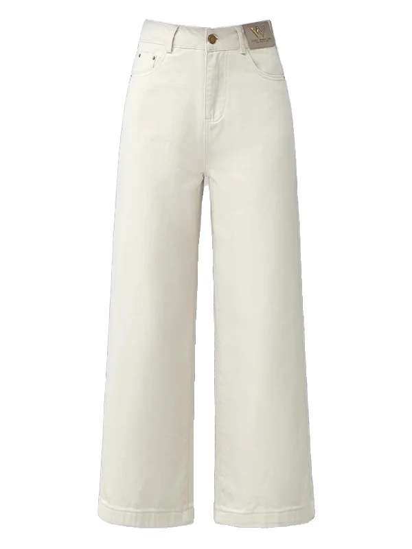 Plones Vaqueros de Pierna Ancha para Mujer, Cintura Alta, Corte Recto, Casus, Largo Ocho Dieces, Color Puro, Tela Denim