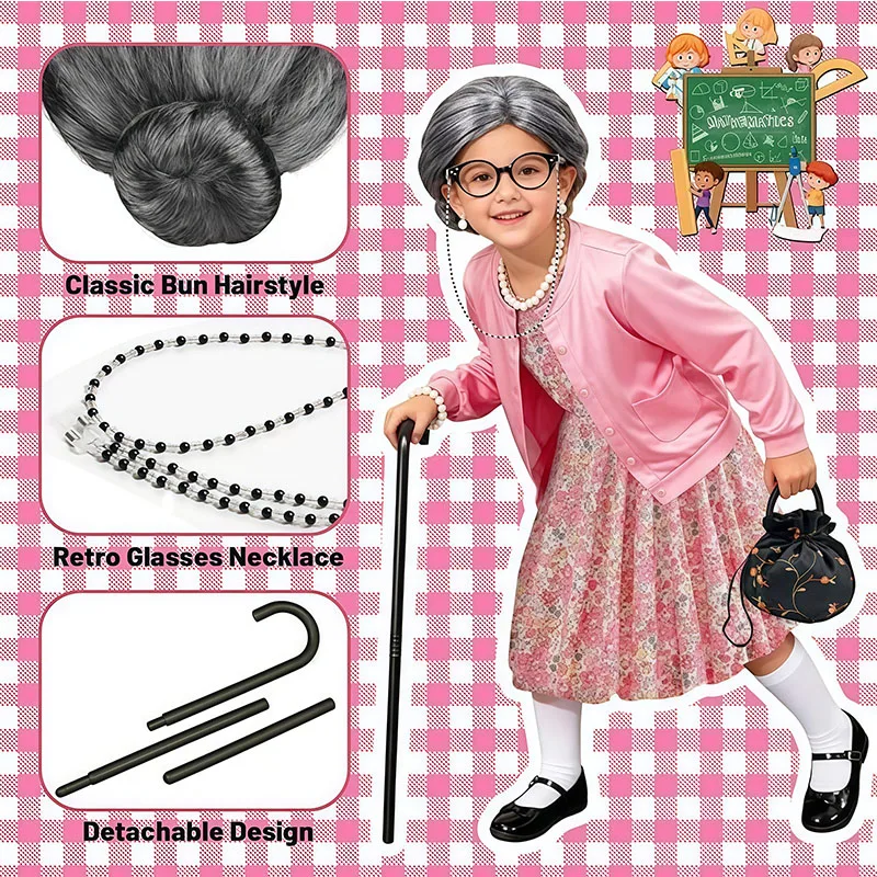 100 Days Of School Girl Cosplay Funny Granny Outfit Girls Outfits Party Old Lady'S Floral Skirt Costume With Various Accessories