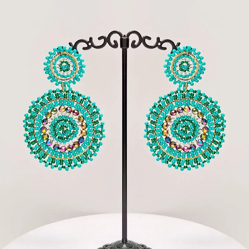 Beaded earrings Originality Crystal Roundness Hand knitting Bohemia Alloy Tide Simple Rice bead bracelet