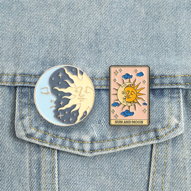 Sonne und Mond Tarotkarten-Emaille-Pin, Vintage Okkult Sonne Mond Metallbrosche für Paare, beste Freunde, Rucksack- und Jackendekoration, Geschenk – Detail 10
