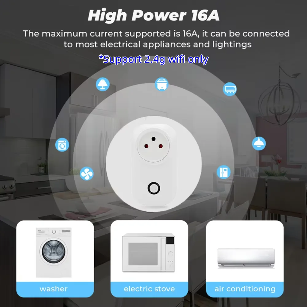 Tuya Smart Socket IsraeL Plug 16A Power Monitor Wifi Light Switch Smart Life Remote Control Outlet For Alexa, Google Assistant