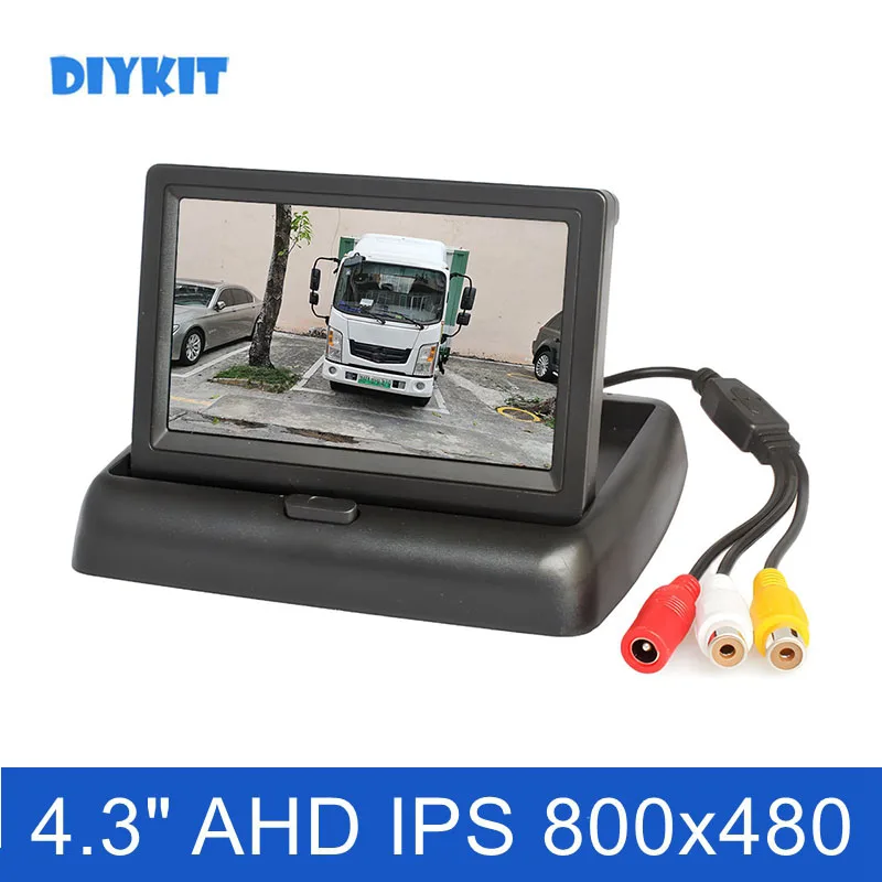 

DIYKIT 4.3inch AHD IPS 800*480 Foldabel Rear View Car Monitor Backup Monitor for AHD Camera CVBS Car Camera