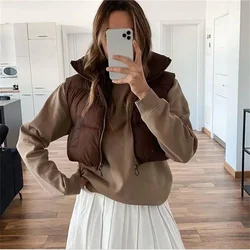 Women Winter Warm Crop Waistcoat Sleeveless Stand Collar Double Sided Lightweight Puffer Vest 2022 Streetwear