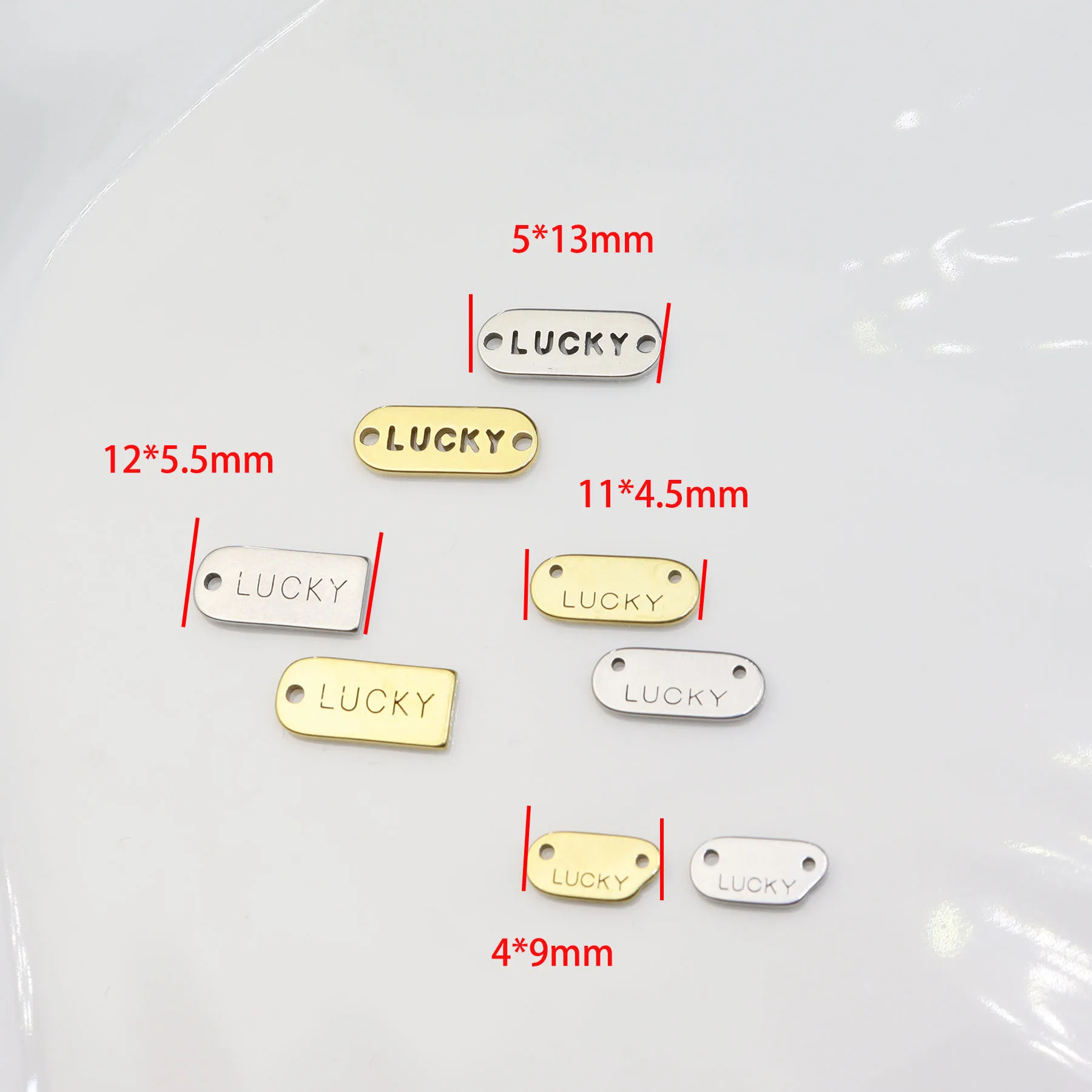 10pcs 12mm Stainless Steel LUCKY  Jewelry Charms Pendant DIY Handcraft Waterproof Antiallergic
