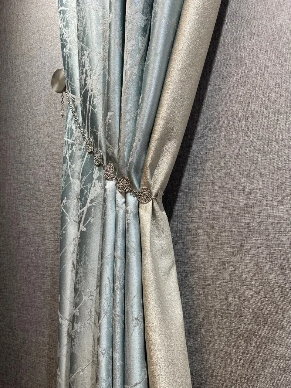 New Chinese Crystal Blue Light Luxury High Precision Leaf Jacquard French Curtains Curtains For Living Dining Room Bedroom