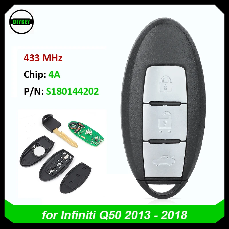 

DIYKEY KEYECU 433MHz 4A Chip P/N: S180144202 Smart Remote Car Key Fob for Infiniti Q50 2013 2014 2015 2016 2017 2018