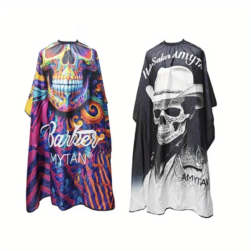 Professional Barbershop Coat Mexican Skull Print Salon Barber Cloth Adjustable Snap Closure Haircut Apron for Hair Styling