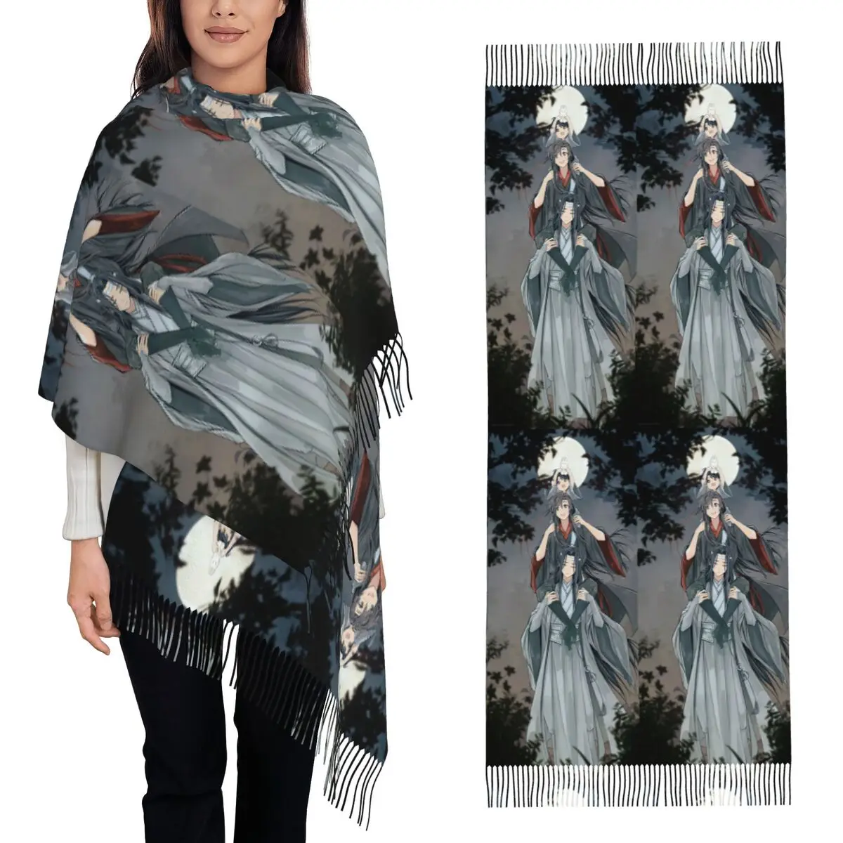 

Copia De WangXian The Untamed Mo Dao Zu Shi Шарф Шарфы с кисточками для женщин Теплые шали и накидки Большая осенне-зимняя шаль