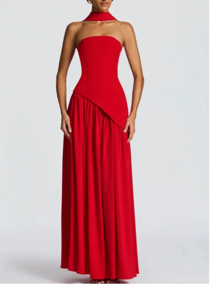 Nieuwe Tube Top Effen Split Jurk Mode Sexy Backless Halter Hals Lint Jurk Zomer Elegante Vakantie Party Voor Vrouwen Jurken Gewaad