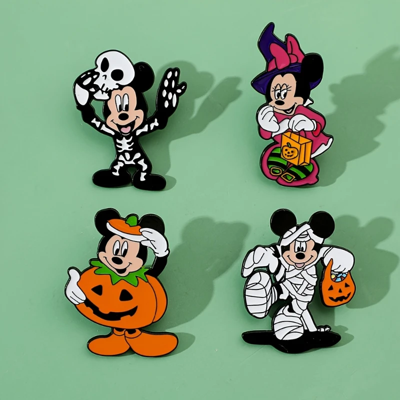 

4Pcs Of Creative Cartoon Halloween Mickey Mouse Brooch, Creative Pumpkin Minnie Mouse Enamel Pin Halloween Party Gifts Favors