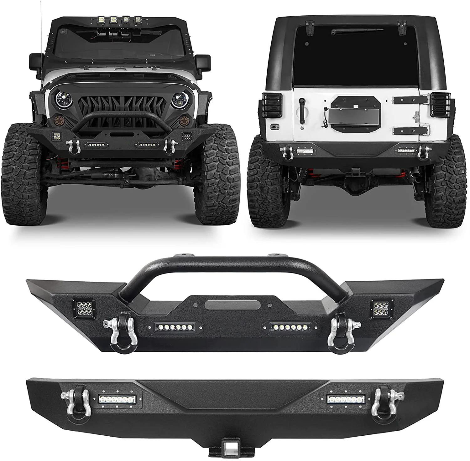 Cars Parts Front Scirocco Bumper  and Rear  Combo Compatible with Je-ep Wrangl-er JK & Unlimited 2007-2018 2/4 Door