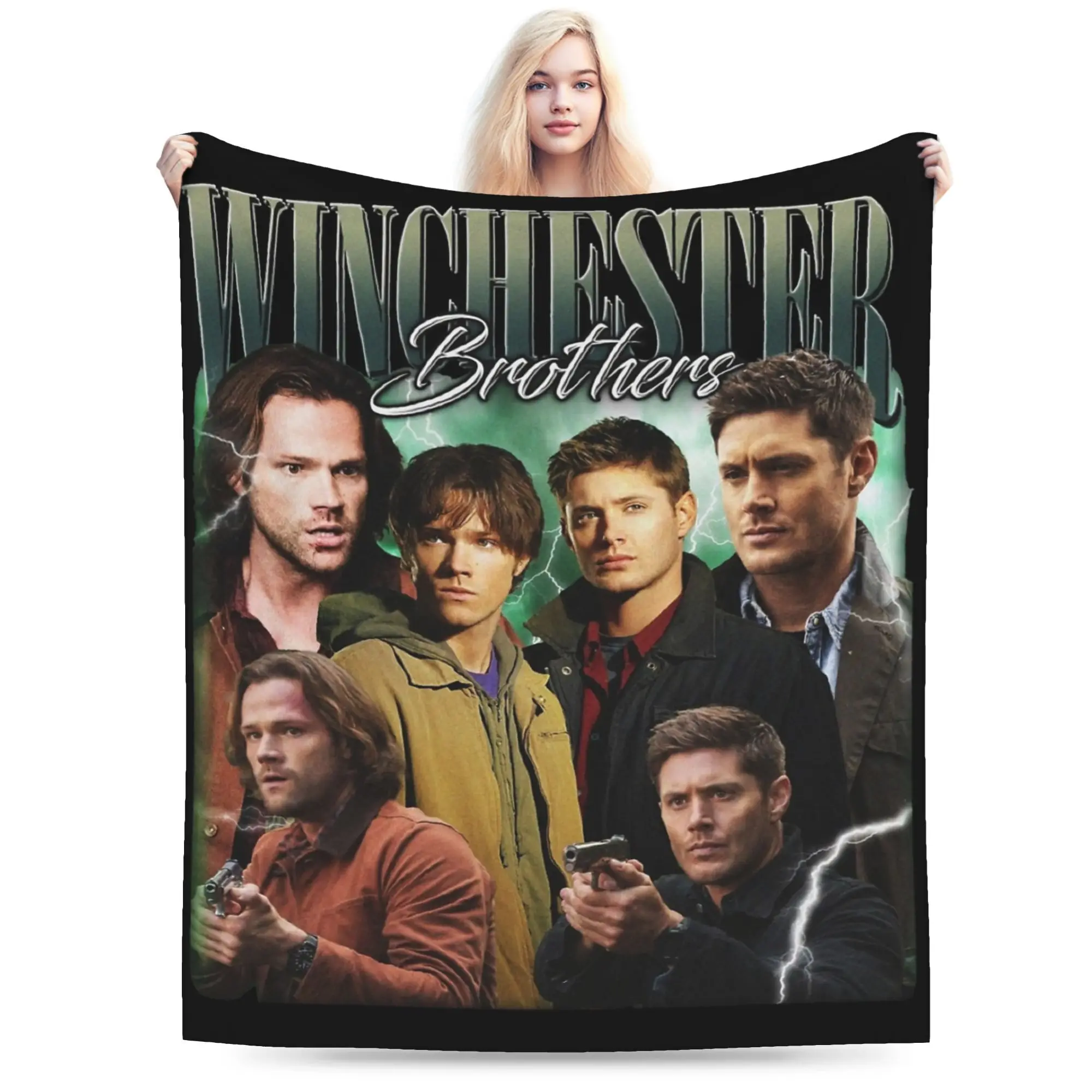 Winchester Brothers Sam & Dean Supernatural Movies Cover Blanket Coral Fleece Plush Thin Throw Blankets for Bedding Bedspreads