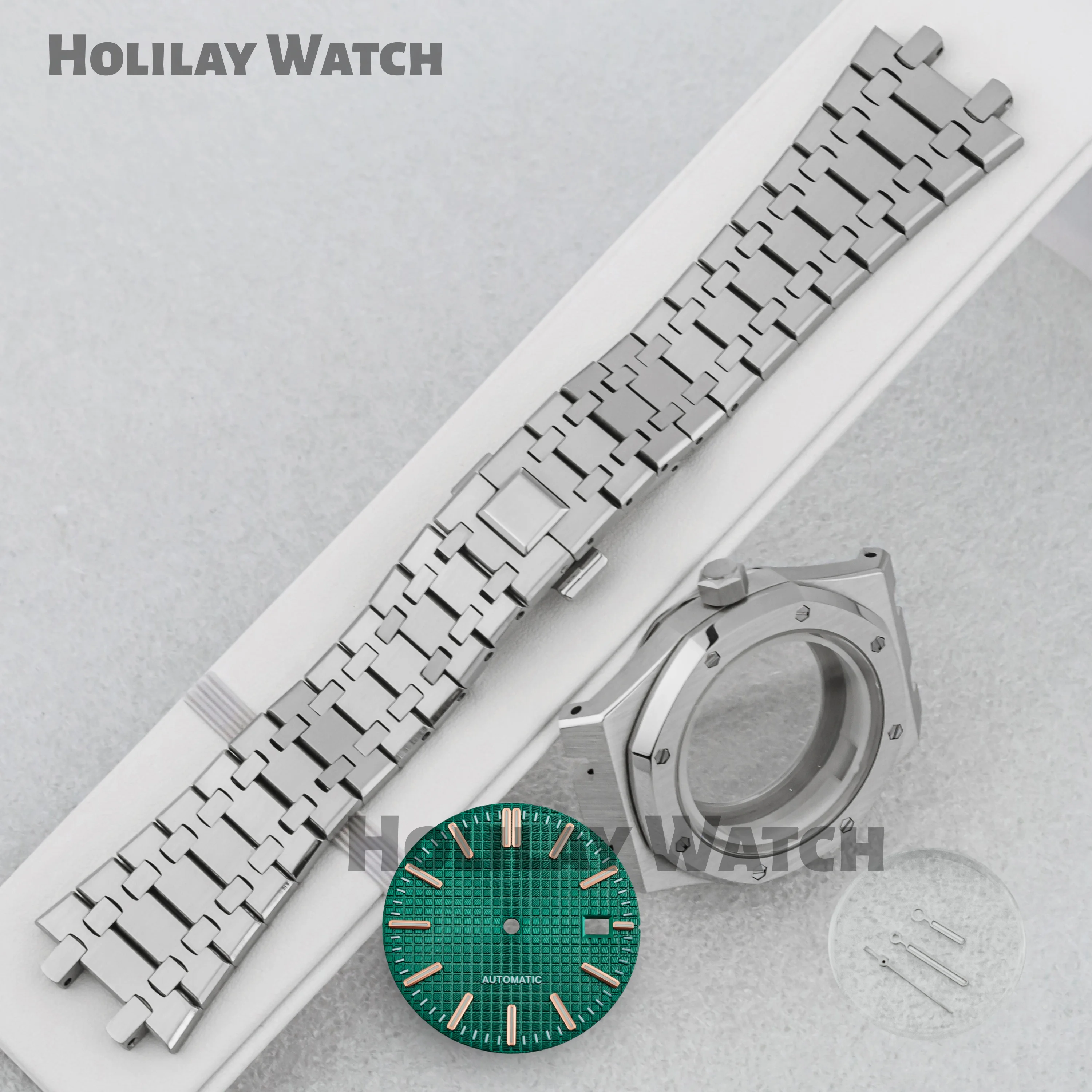 for Royal Oak Case Strap 41mm NH35 Case Stainless Steel Watch Case 31.8mm Dial Hands Waterproof Sapphire Glass fit NH35 NH36