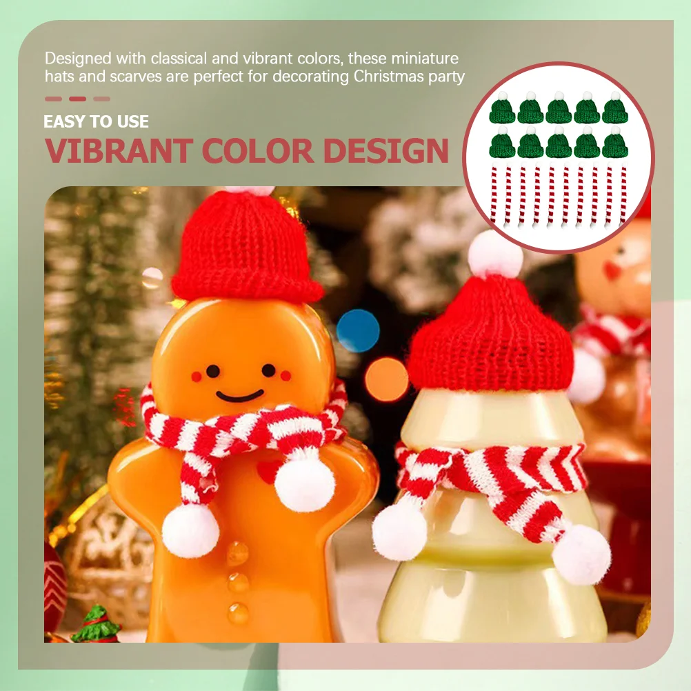 20 Pcs Mini Hat Scarf Hats and Scarves Christmas DIY Craft Supplies Small Crafts Santa Knitting Wool