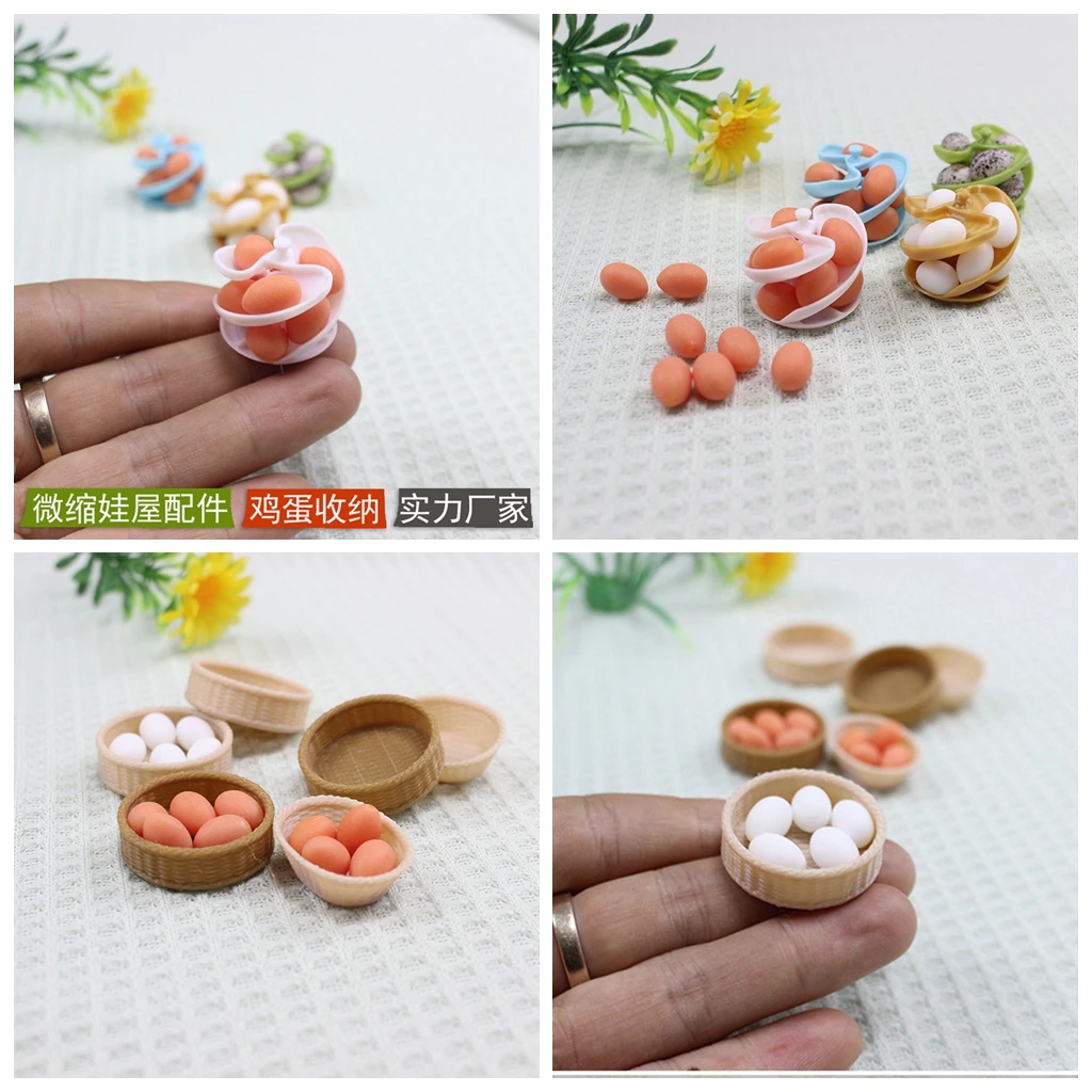 1/12Dollhouse Miniature Food Play Mini Bamboo And Rattan Vegetable Basket Egg Organizer Egg Slide Organizer Doll Accessories Toy