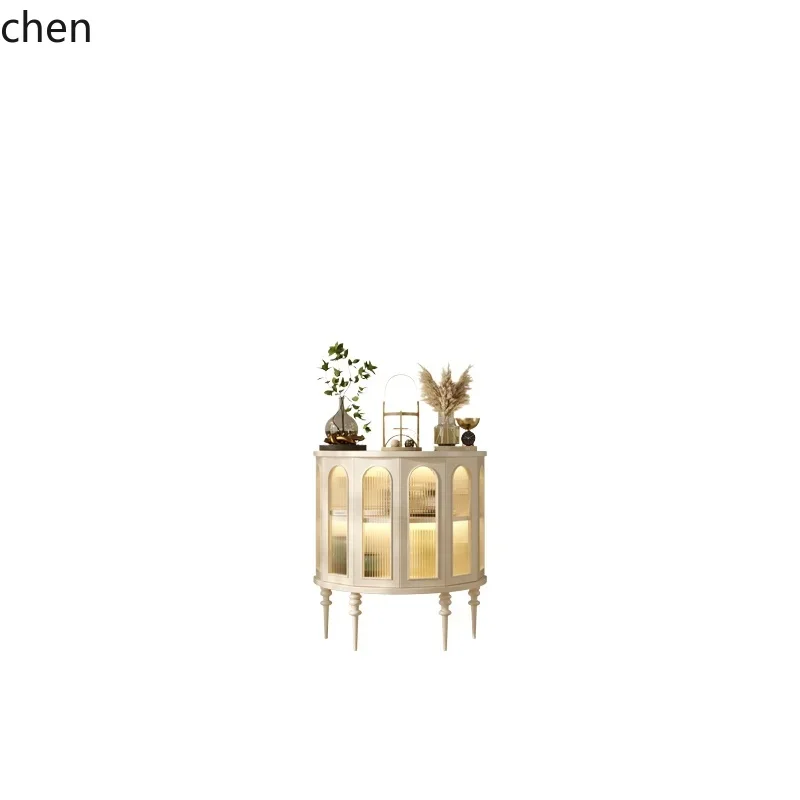 PYH Cream wind entry solid wood semicircular entrance table glass door sensor light luxury dining side cabinet