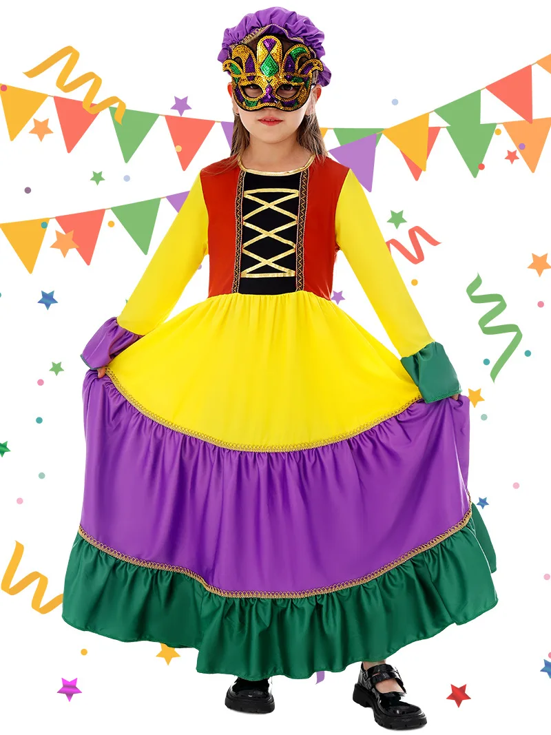 

Medieval Renaissance Yellow Princess Dress Girl Spanish Jarabe Dancer Fancy Dress Up For Halloween Carnival Party Clothing
