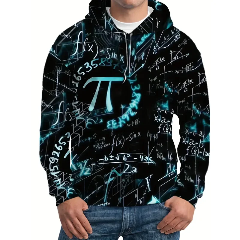 Men's 3D Geometric Letter Print Hoodie Casual Sports Pullover with Kangaroo Pocket Machine Washable Sweatshirt for Men