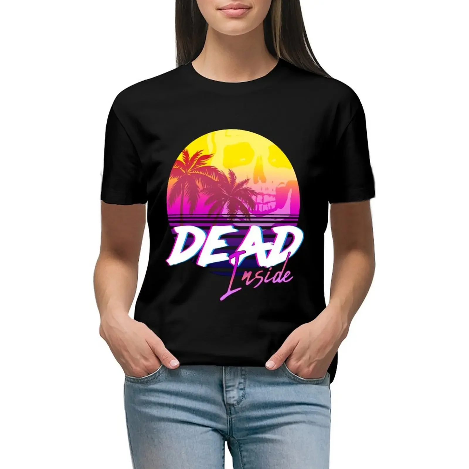 

Dead Inside - Vaporwave Miami Aesthetic Spooky Mood T-Shirt korean fashion Female clothing customs summer top tops for Women