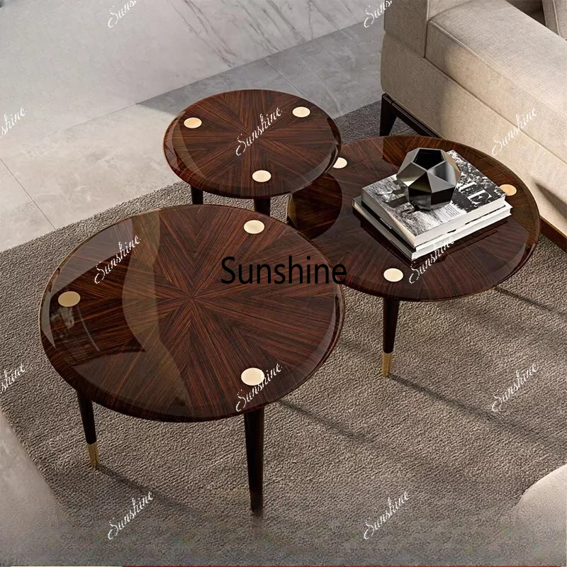 

Italian light luxury model house villa paint black sandalwood coffee table combination