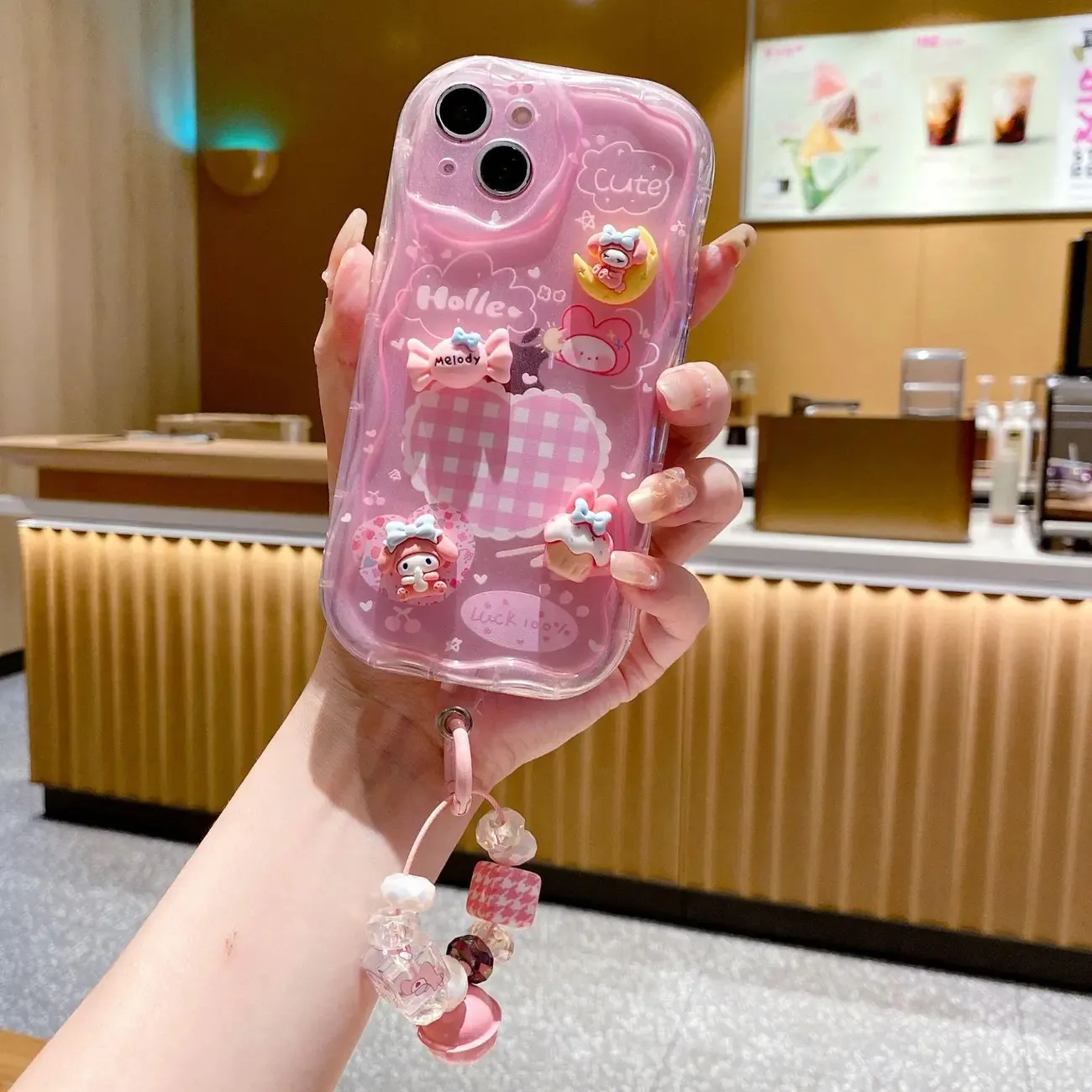Y2k Hello Kitty My Melody With 3D Doll Bracelet Phone Case For Samsung Galaxy S25 S24 S23 S21FE Plus Ultra 4G 5G Wave Soft Cover