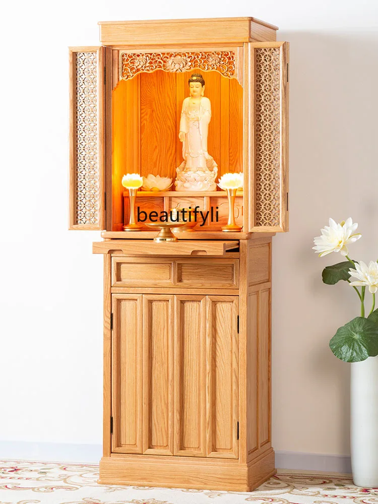 

Red Oak Solid Wood Buddha Shrine Altar Modern Household Shrine Clothes Closet with Door Fortune Buddha Cabinet