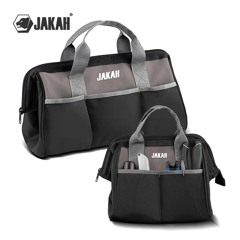 Bolsa de ferramentas longas de 18 polegadas e bolsa de ferramentas de 10 polegadas com bolsos, sacola de ferramentas de boca larga com zíper eletricista carpinteiro JKL-103