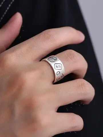 Weier Retro Wealth Attraction Ring Wide Version Unisex Student Good Luck Finger Ring Gift Fashionable Jewelry Accessory