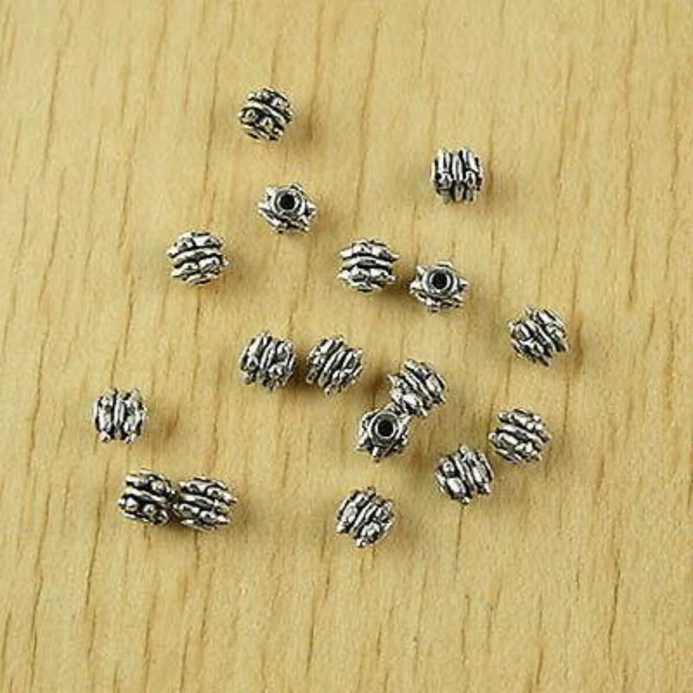 70PCS 4.8x4.6mm hole is 1.3mm TIBETAN SILVER STUDDED TUBE SPACER BEADS H2486