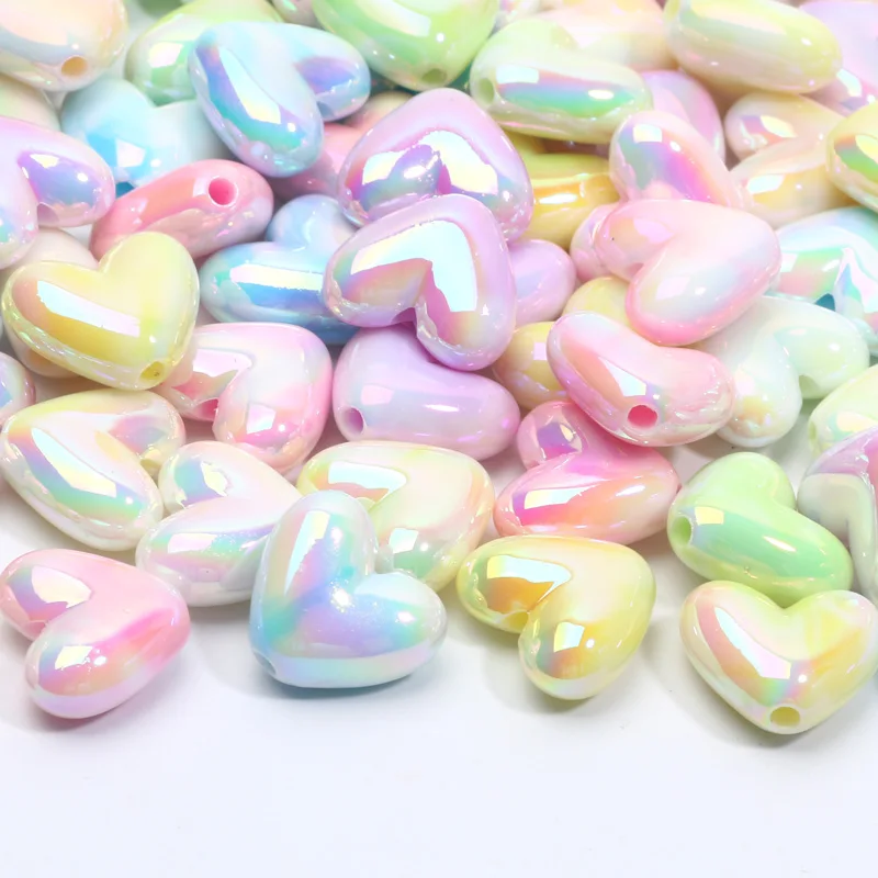 10pcs 15x17mm Colorful Love Heart Beads Acrylic Loose Spacer Beads For Jewelry Making Diy Bracelet Necklace Earrings Accessories