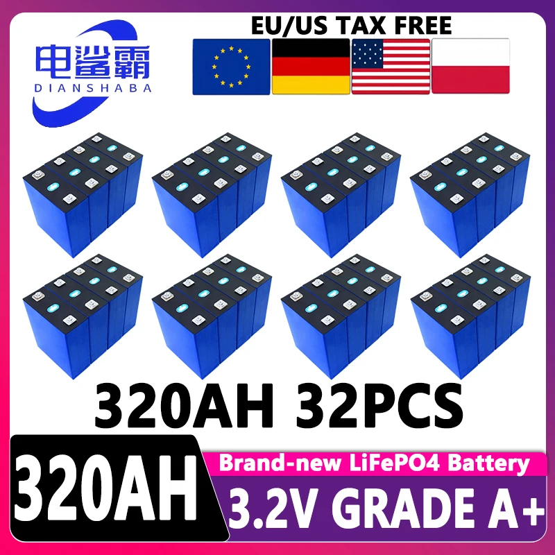 

320AH Lifepo4 Battery Rechargeable Grade A 3.2V Lithium Iron Phosphate DIY 12V 24V 48V for Camping Boats Golf Cart RV Forklift
