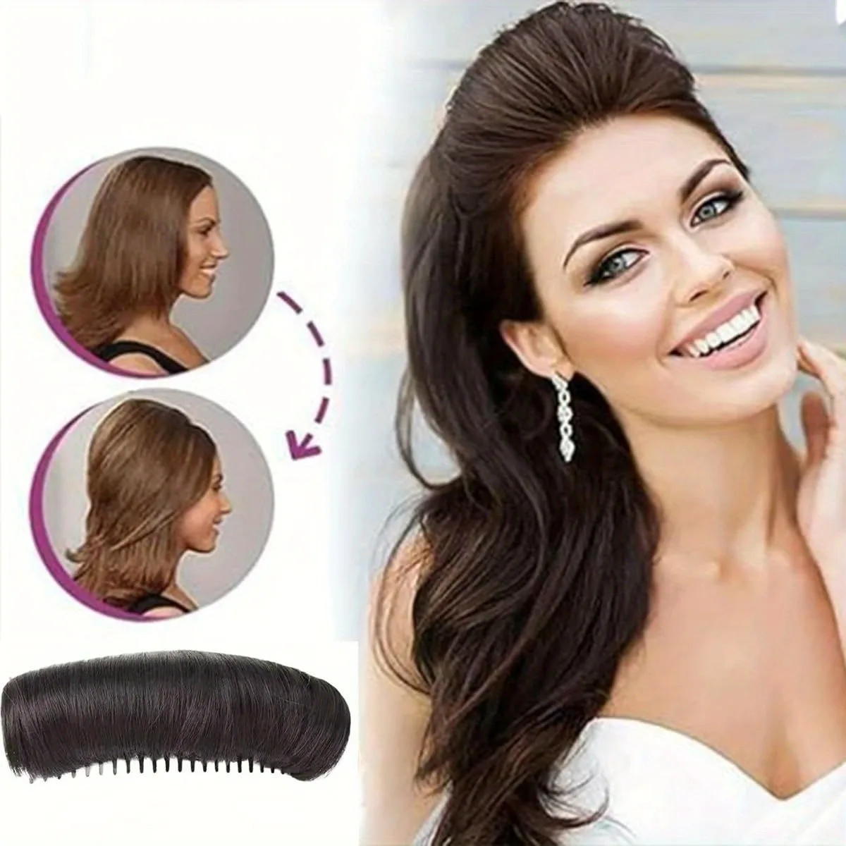 Synthetic Voluminous Hair Pad Piece Comb Insert Brown Black Add Volume Top Knot Bun Filler