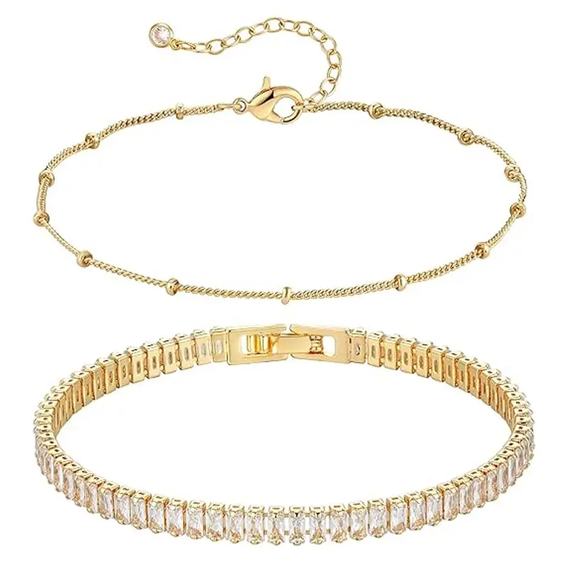 

PPW3 Gold Plated Bracelets for Women Short Chain Beaded Fashion Jewelry Gifts