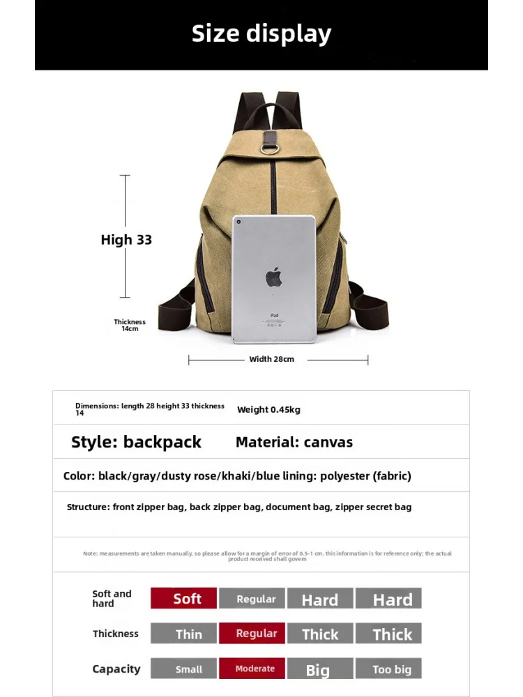 حقيبة ظهر رجالية قماشية متعددة الوظائف، حقيبة مدرسية راقية وعصرية، حقيبة سفر ريترو، متينة وكبيرة السعة #6