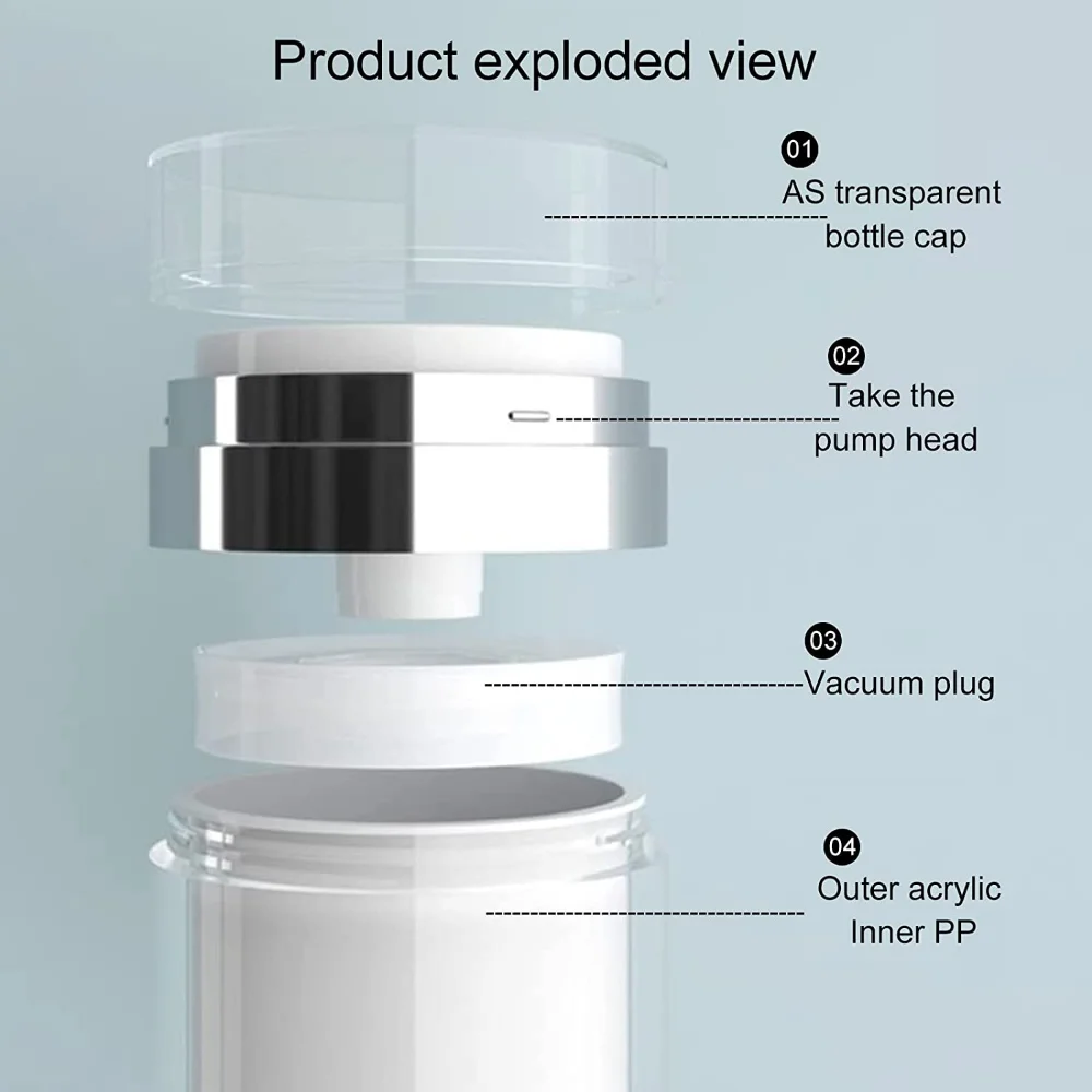 Frasco de crema con bomba sin aire, contenedores de viaje cosméticos rellenables al vacío para lociones y cremas, botellas de maquillaje acrílicas
