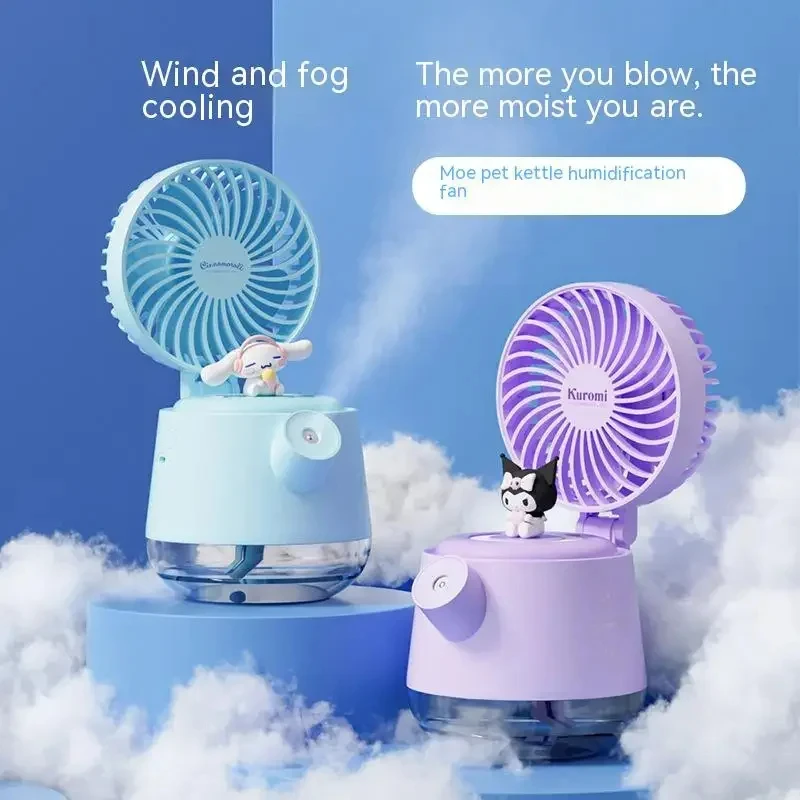 

Sanrio Kuromi Cinnamoroll Kettle Spray Fan Four In One Desktop Usb Charging Large Capacity Humidifier Fan Summer Small Fan Gift