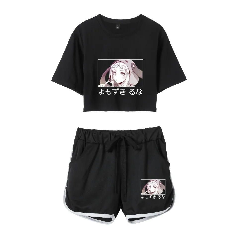 Fashion Novelty Youthful Kakegurui RUNA Print Short Sleeve Sexy Shorts+lovely T-shirts Dew navel Pretty Girl suits Two Piece Set