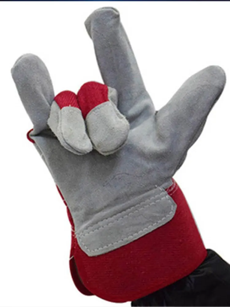 Red Gray Beef Duplex Leather Short Leather Welding Gloves Abrasion Resistant Labor Protection Gloves